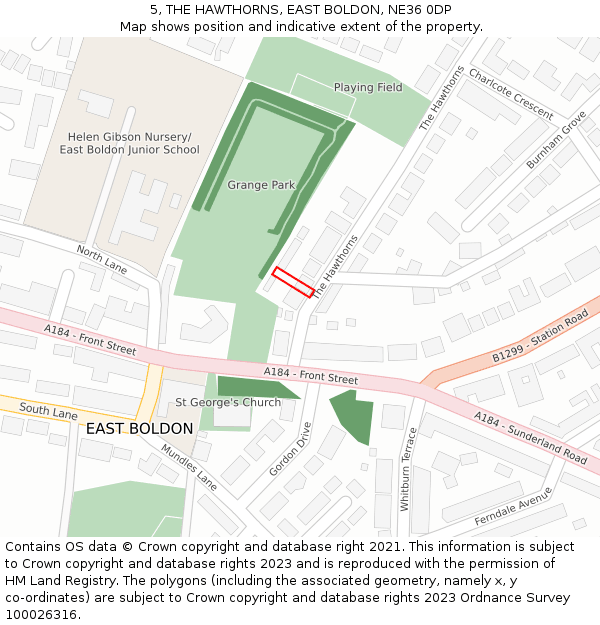 5, THE HAWTHORNS, EAST BOLDON, NE36 0DP: Location map and indicative extent of plot