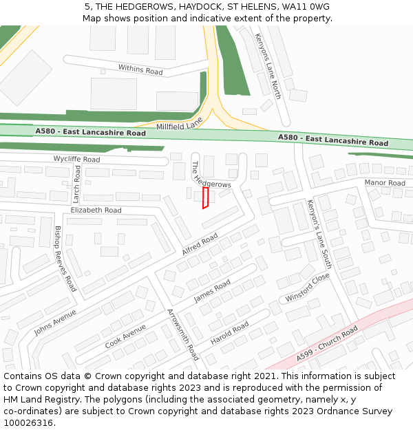 5, THE HEDGEROWS, HAYDOCK, ST HELENS, WA11 0WG: Location map and indicative extent of plot