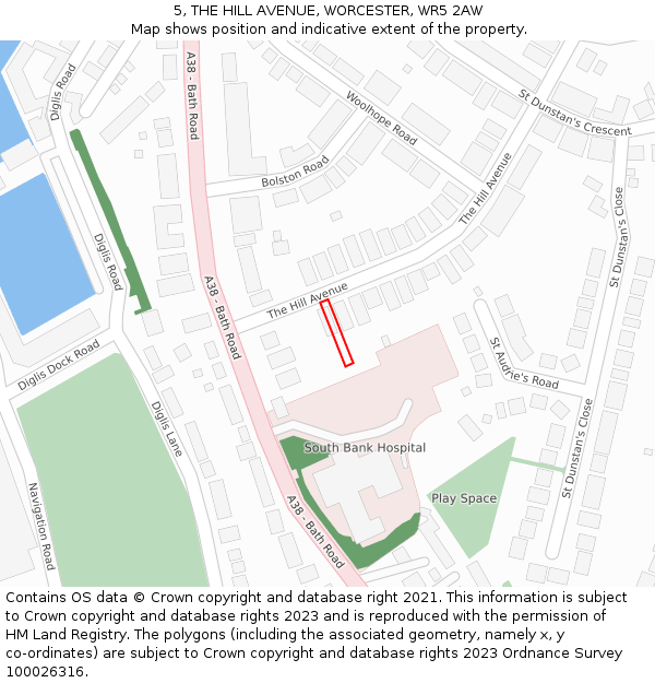 5, THE HILL AVENUE, WORCESTER, WR5 2AW: Location map and indicative extent of plot