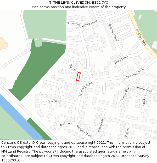 5, THE LEYS, CLEVEDON, BS21 7YQ: Location map and indicative extent of plot