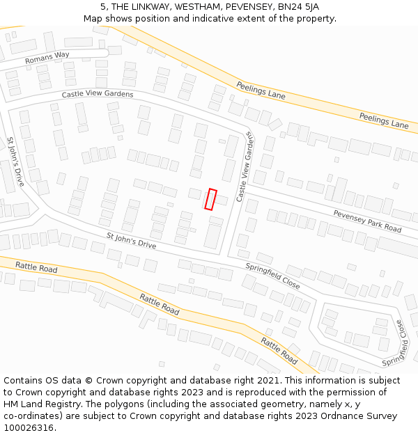 5, THE LINKWAY, WESTHAM, PEVENSEY, BN24 5JA: Location map and indicative extent of plot