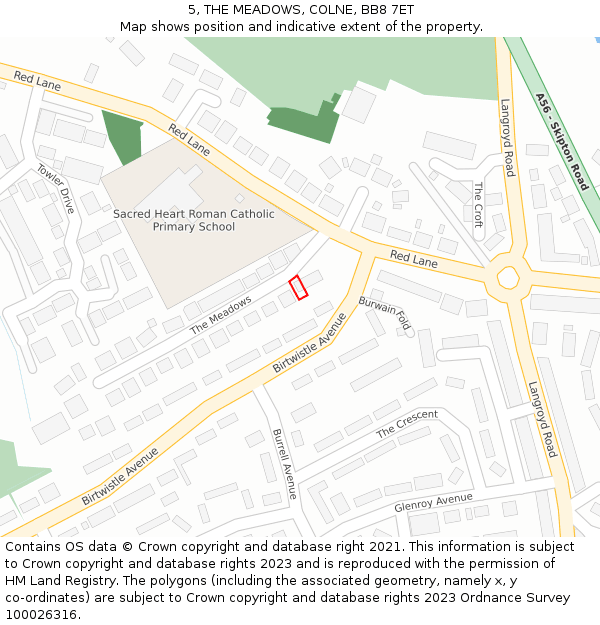 5, THE MEADOWS, COLNE, BB8 7ET: Location map and indicative extent of plot