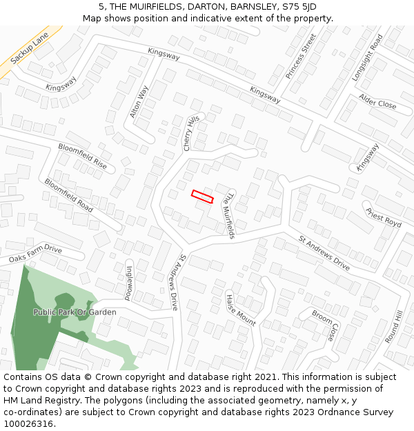 5, THE MUIRFIELDS, DARTON, BARNSLEY, S75 5JD: Location map and indicative extent of plot