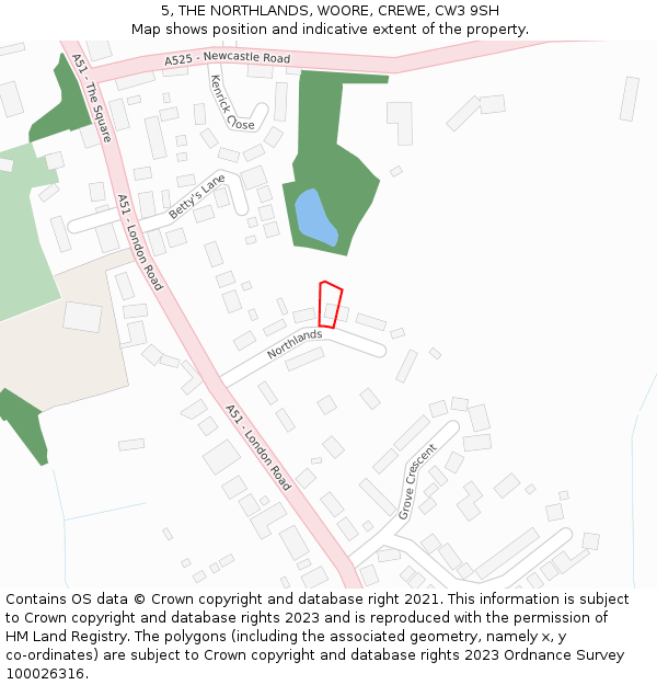 5, THE NORTHLANDS, WOORE, CREWE, CW3 9SH: Location map and indicative extent of plot