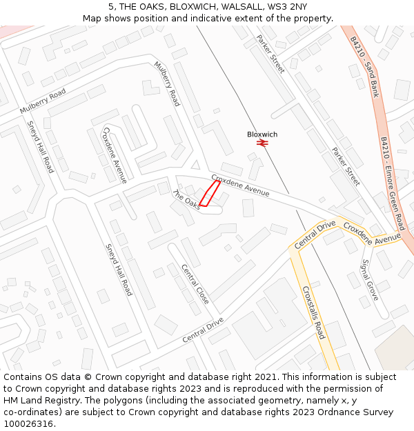 5, THE OAKS, BLOXWICH, WALSALL, WS3 2NY: Location map and indicative extent of plot