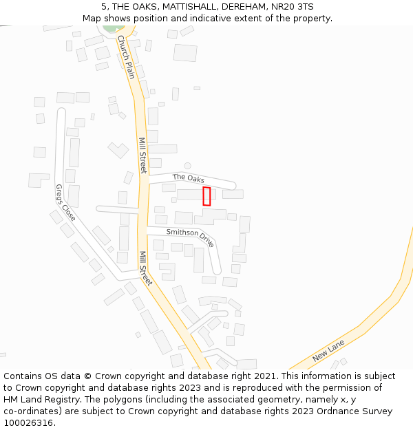 5, THE OAKS, MATTISHALL, DEREHAM, NR20 3TS: Location map and indicative extent of plot