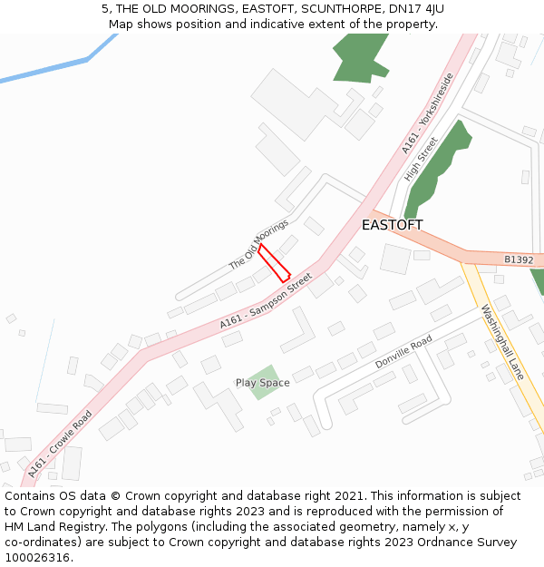 5, THE OLD MOORINGS, EASTOFT, SCUNTHORPE, DN17 4JU: Location map and indicative extent of plot