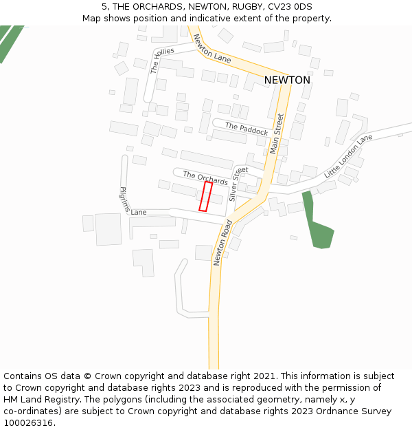 5, THE ORCHARDS, NEWTON, RUGBY, CV23 0DS: Location map and indicative extent of plot