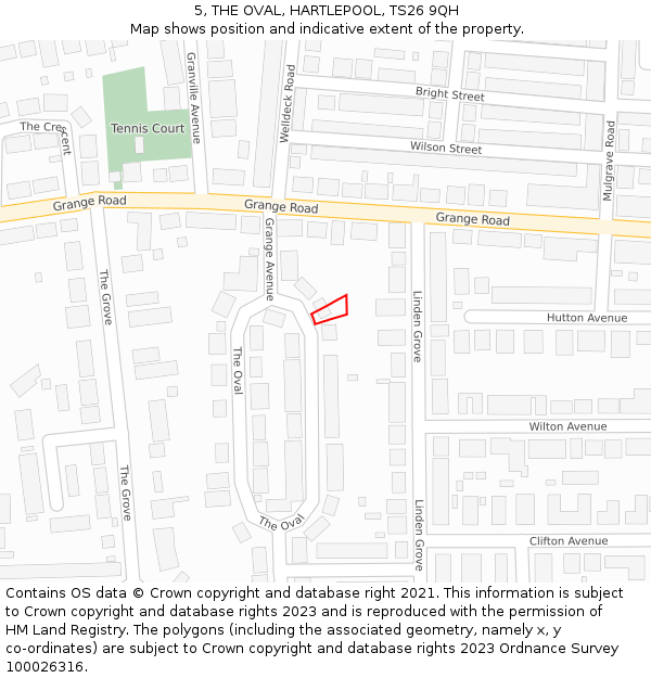 5, THE OVAL, HARTLEPOOL, TS26 9QH: Location map and indicative extent of plot
