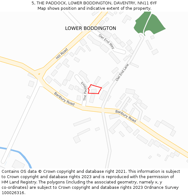 5, THE PADDOCK, LOWER BODDINGTON, DAVENTRY, NN11 6YF: Location map and indicative extent of plot