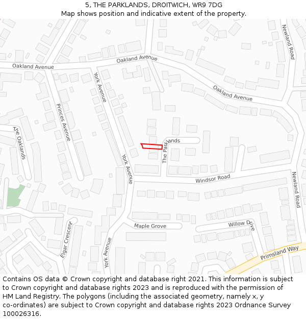 5, THE PARKLANDS, DROITWICH, WR9 7DG: Location map and indicative extent of plot