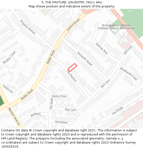 5, THE PASTURE, DAVENTRY, NN11 4AU: Location map and indicative extent of plot