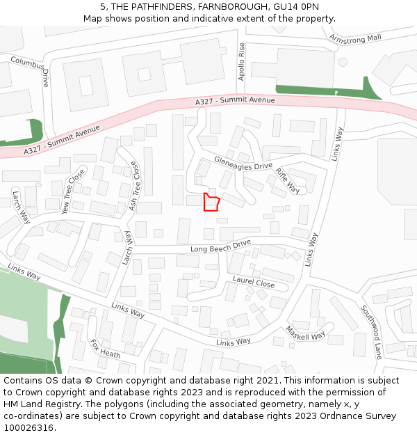 5, THE PATHFINDERS, FARNBOROUGH, GU14 0PN: Location map and indicative extent of plot