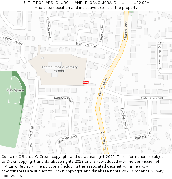 5, THE POPLARS, CHURCH LANE, THORNGUMBALD, HULL, HU12 9PA: Location map and indicative extent of plot