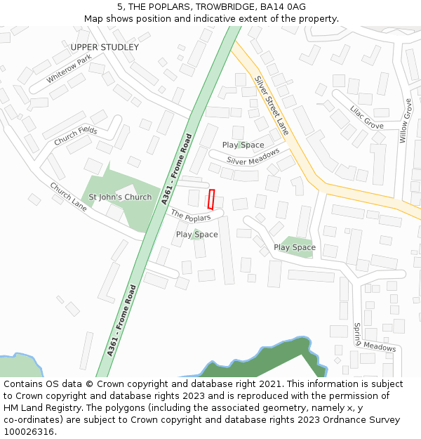 5, THE POPLARS, TROWBRIDGE, BA14 0AG: Location map and indicative extent of plot