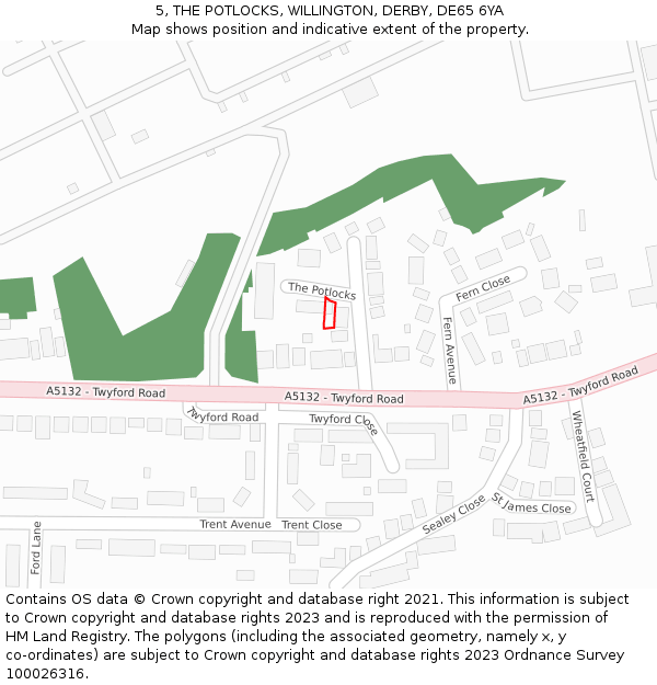 5, THE POTLOCKS, WILLINGTON, DERBY, DE65 6YA: Location map and indicative extent of plot