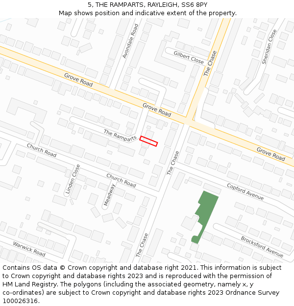 5, THE RAMPARTS, RAYLEIGH, SS6 8PY: Location map and indicative extent of plot