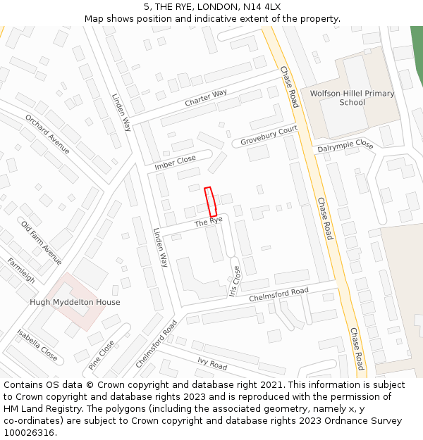 5, THE RYE, LONDON, N14 4LX: Location map and indicative extent of plot