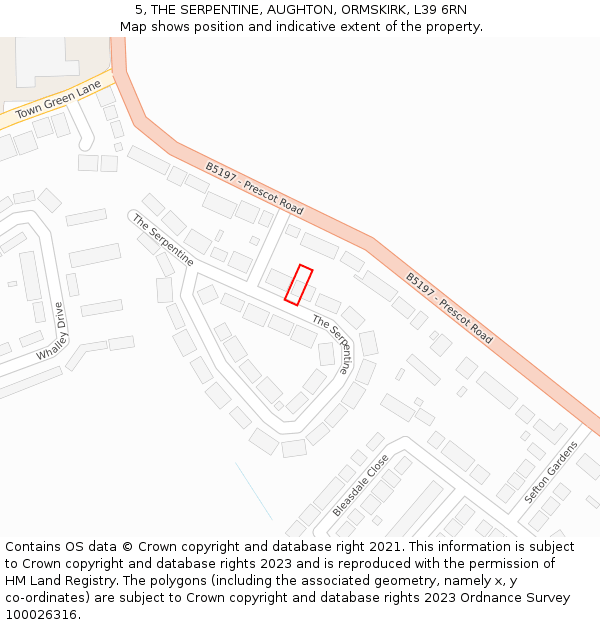 5, THE SERPENTINE, AUGHTON, ORMSKIRK, L39 6RN: Location map and indicative extent of plot