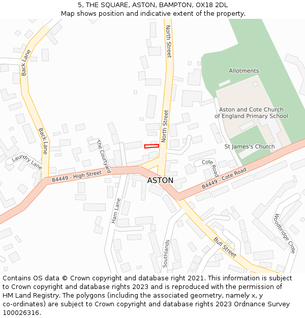 5, THE SQUARE, ASTON, BAMPTON, OX18 2DL: Location map and indicative extent of plot