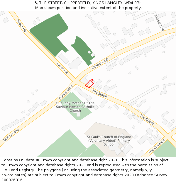 5, THE STREET, CHIPPERFIELD, KINGS LANGLEY, WD4 9BH: Location map and indicative extent of plot