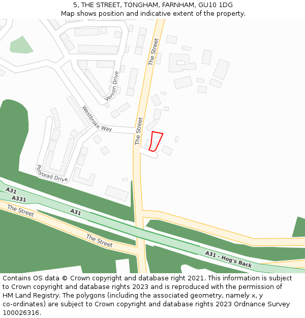 5, THE STREET, TONGHAM, FARNHAM, GU10 1DG: Location map and indicative extent of plot