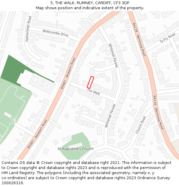 5, THE WALK, RUMNEY, CARDIFF, CF3 3DP: Location map and indicative extent of plot