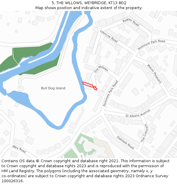 5, THE WILLOWS, WEYBRIDGE, KT13 8EQ: Location map and indicative extent of plot