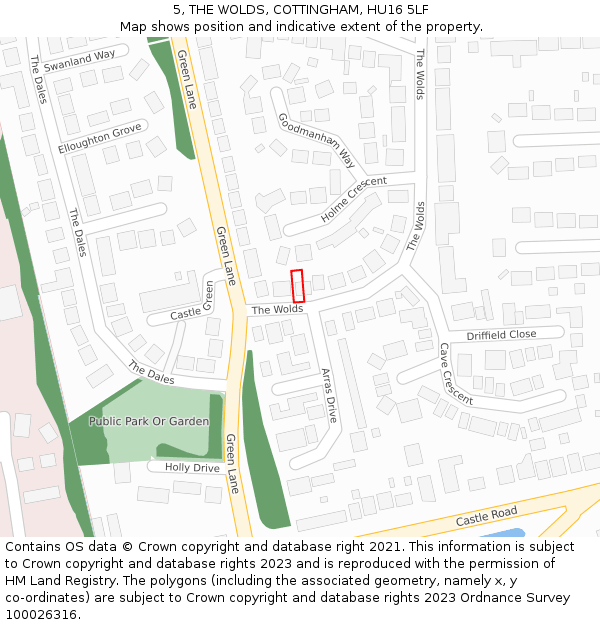 5, THE WOLDS, COTTINGHAM, HU16 5LF: Location map and indicative extent of plot