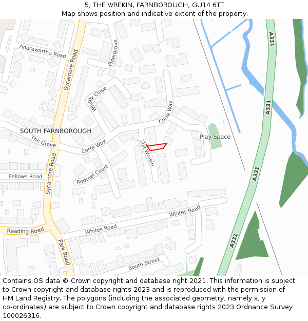 5, THE WREKIN, FARNBOROUGH, GU14 6TT: Location map and indicative extent of plot