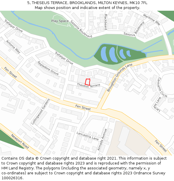 5, THESEUS TERRACE, BROOKLANDS, MILTON KEYNES, MK10 7FL: Location map and indicative extent of plot