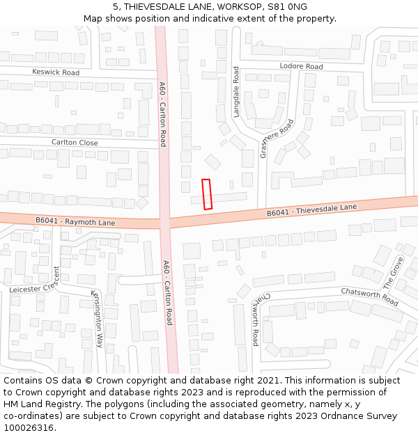 5, THIEVESDALE LANE, WORKSOP, S81 0NG: Location map and indicative extent of plot