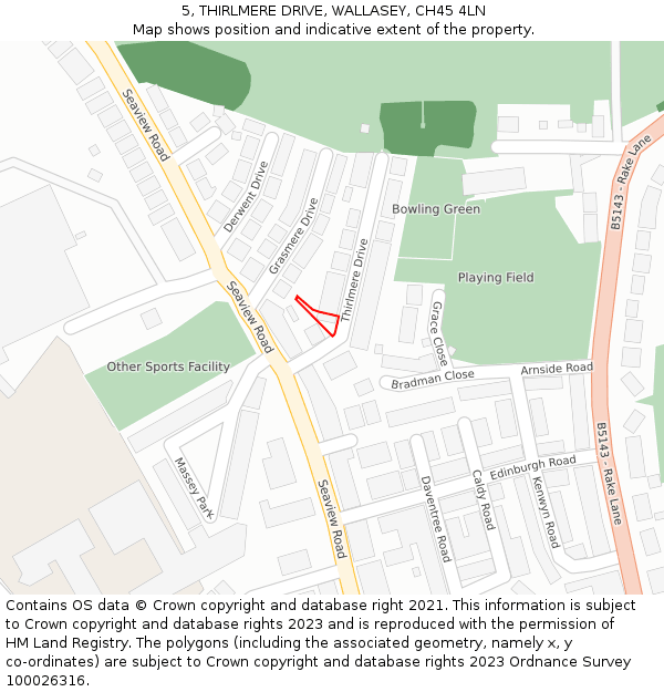 5, THIRLMERE DRIVE, WALLASEY, CH45 4LN: Location map and indicative extent of plot