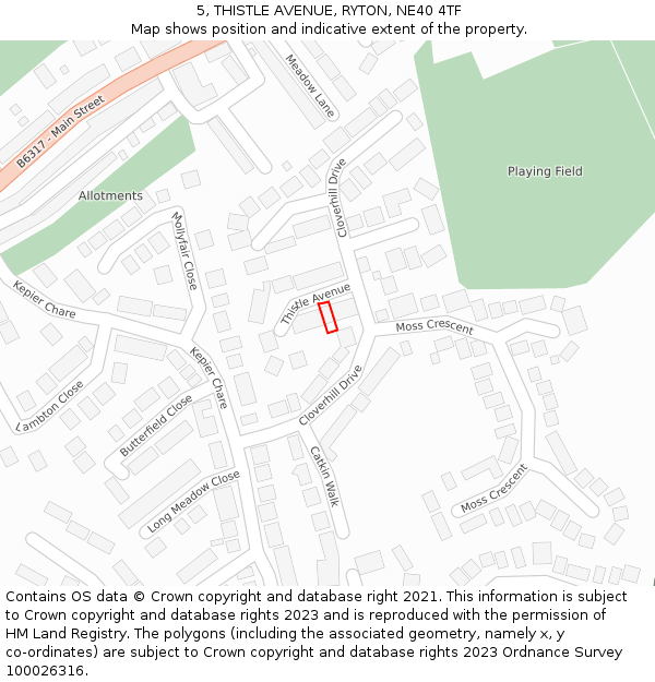 5, THISTLE AVENUE, RYTON, NE40 4TF: Location map and indicative extent of plot