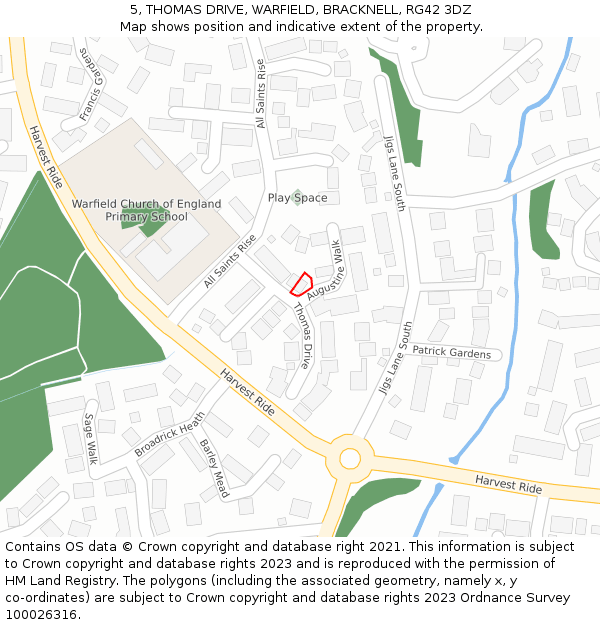 5, THOMAS DRIVE, WARFIELD, BRACKNELL, RG42 3DZ: Location map and indicative extent of plot