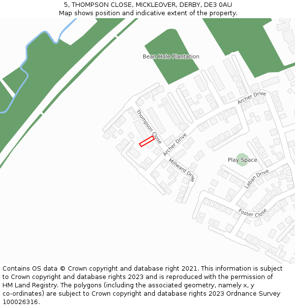 5, THOMPSON CLOSE, MICKLEOVER, DERBY, DE3 0AU: Location map and indicative extent of plot