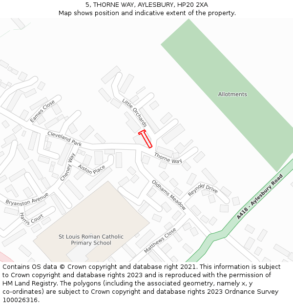 5, THORNE WAY, AYLESBURY, HP20 2XA: Location map and indicative extent of plot