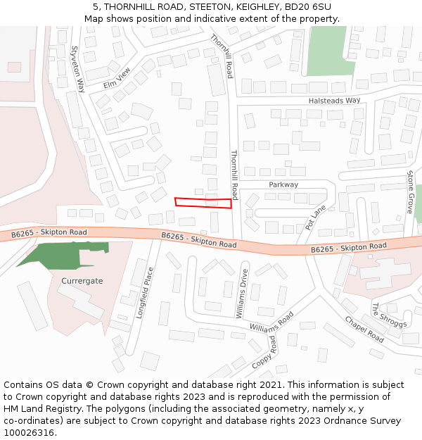 5, THORNHILL ROAD, STEETON, KEIGHLEY, BD20 6SU: Location map and indicative extent of plot