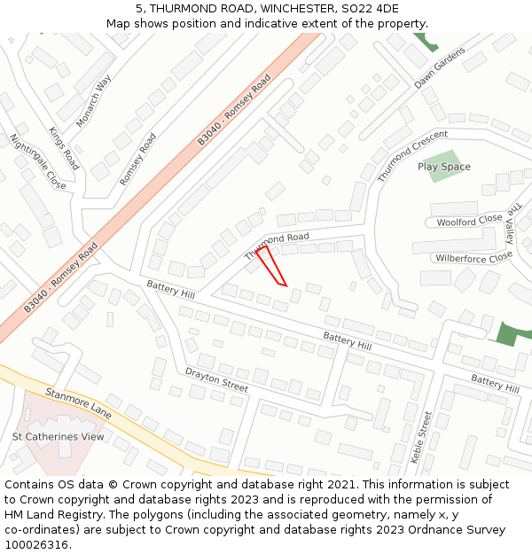 5, THURMOND ROAD, WINCHESTER, SO22 4DE: Location map and indicative extent of plot