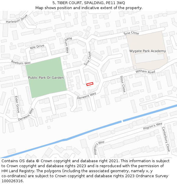 5, TIBER COURT, SPALDING, PE11 3WQ: Location map and indicative extent of plot