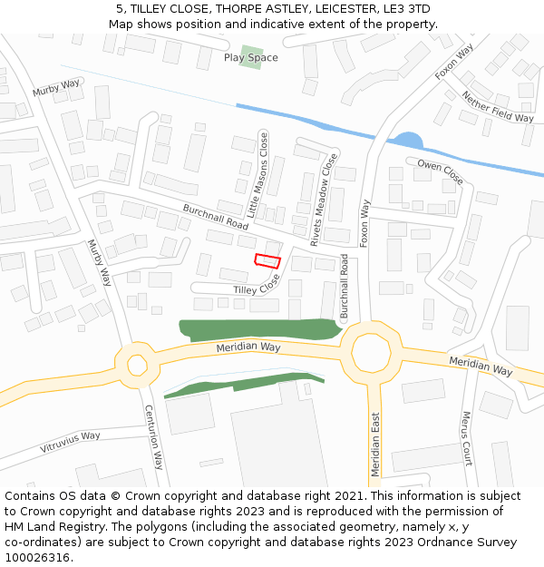 5, TILLEY CLOSE, THORPE ASTLEY, LEICESTER, LE3 3TD: Location map and indicative extent of plot
