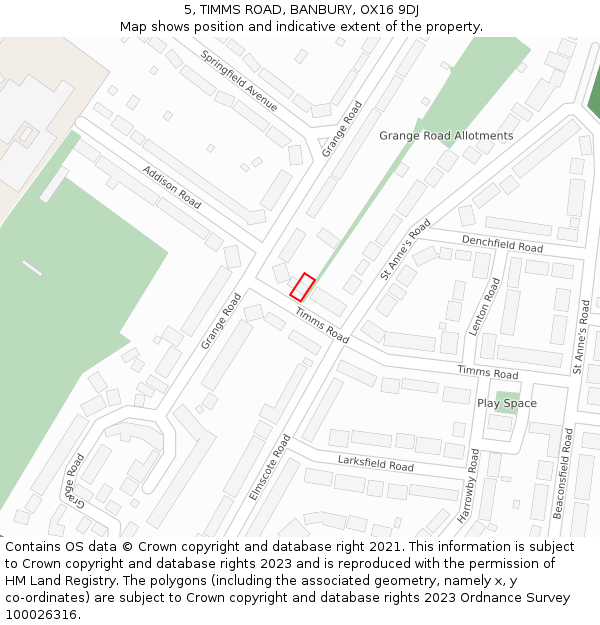 5, TIMMS ROAD, BANBURY, OX16 9DJ: Location map and indicative extent of plot