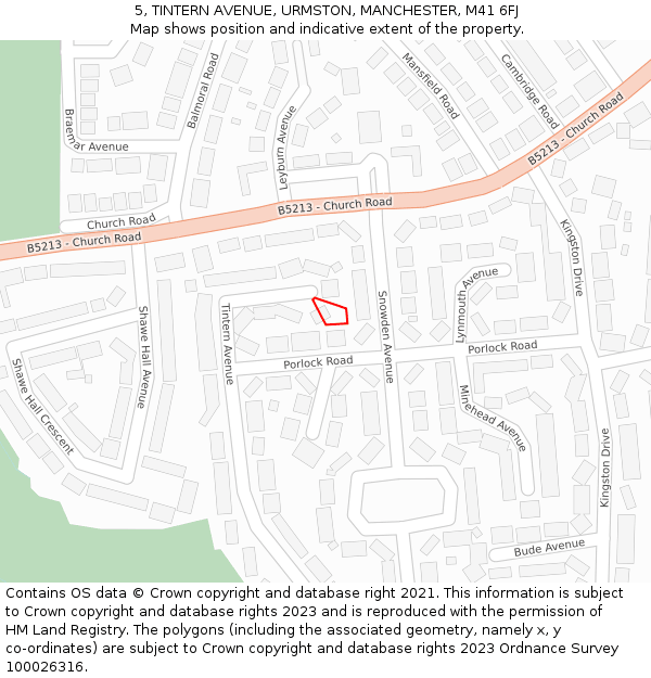 5, TINTERN AVENUE, URMSTON, MANCHESTER, M41 6FJ: Location map and indicative extent of plot