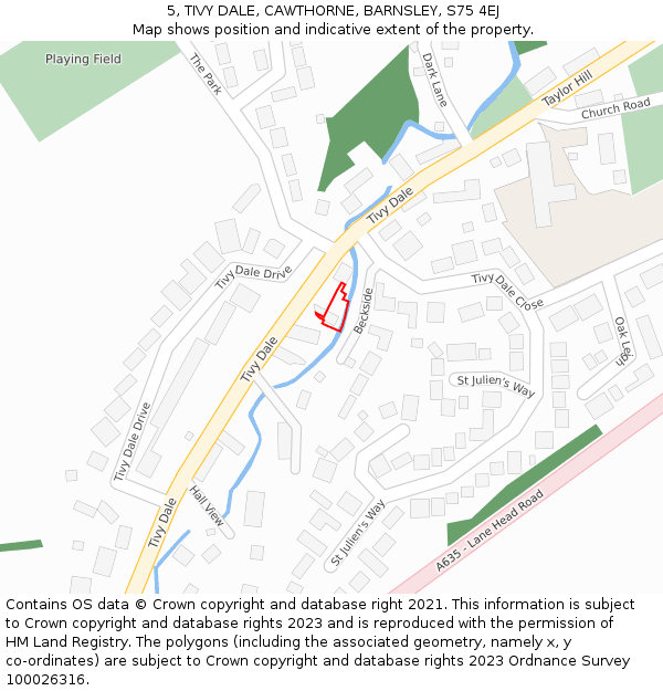 5, TIVY DALE, CAWTHORNE, BARNSLEY, S75 4EJ: Location map and indicative extent of plot