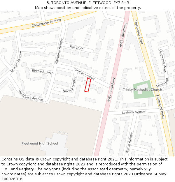 5, TORONTO AVENUE, FLEETWOOD, FY7 8HB: Location map and indicative extent of plot