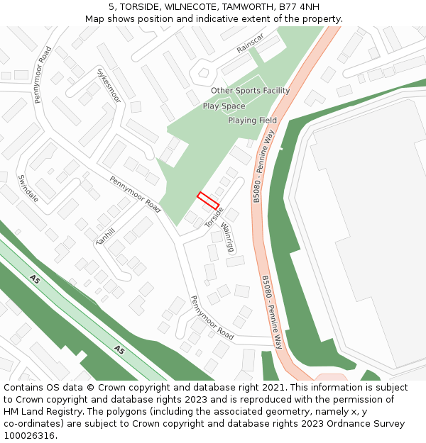 5, TORSIDE, WILNECOTE, TAMWORTH, B77 4NH: Location map and indicative extent of plot