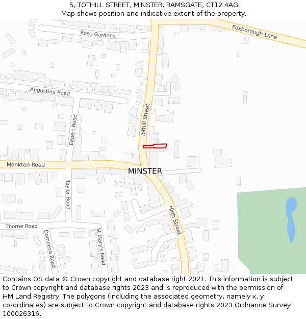 5, TOTHILL STREET, MINSTER, RAMSGATE, CT12 4AG: Location map and indicative extent of plot