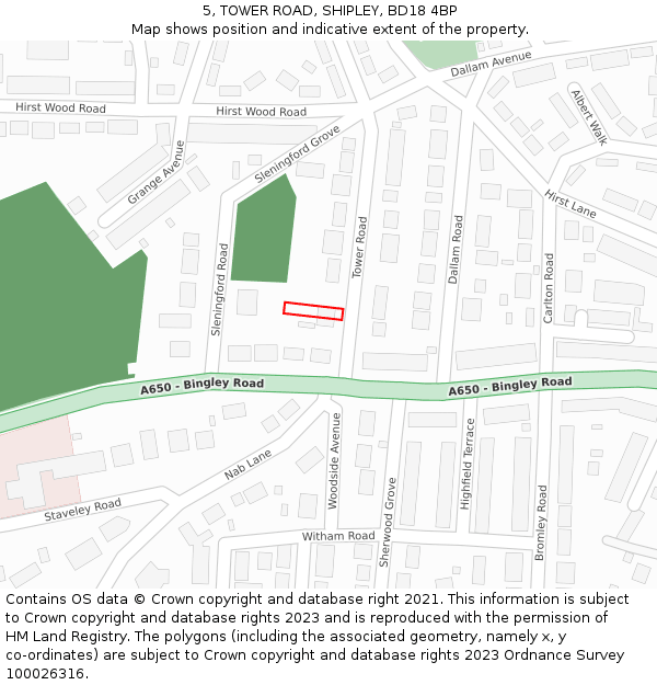 5, TOWER ROAD, SHIPLEY, BD18 4BP: Location map and indicative extent of plot