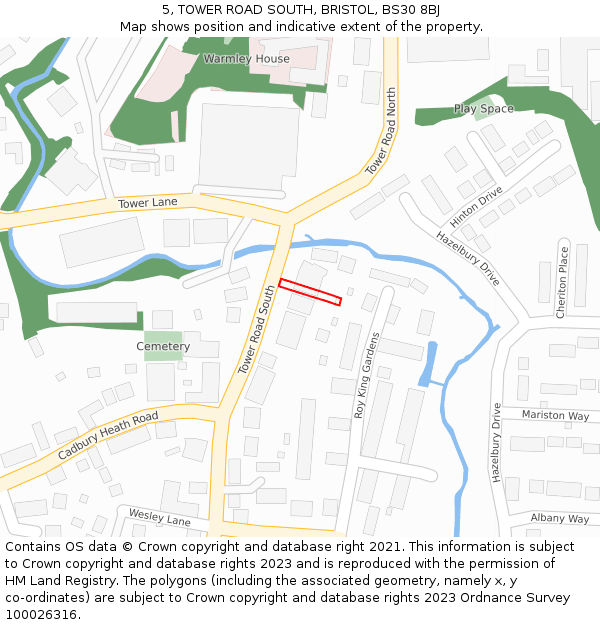 5, TOWER ROAD SOUTH, BRISTOL, BS30 8BJ: Location map and indicative extent of plot