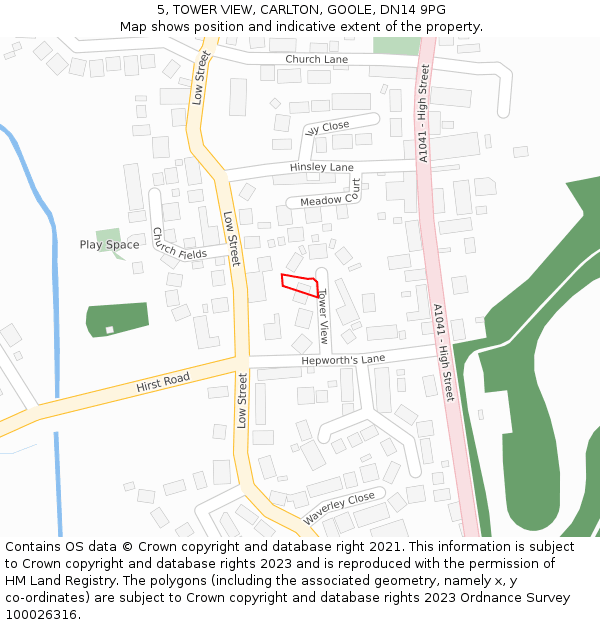 5, TOWER VIEW, CARLTON, GOOLE, DN14 9PG: Location map and indicative extent of plot